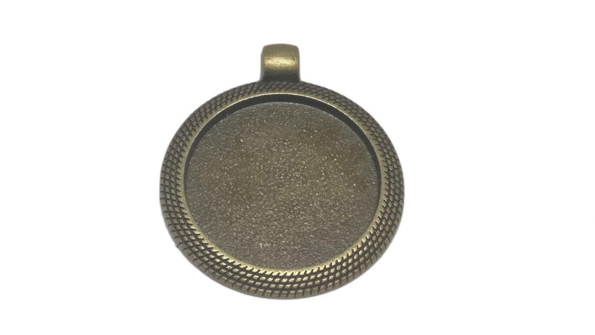 Jewellery Metal Alloy Pendant Base 37x31x2xmm (Holds 25mm Round Embellishments) Round Antique Bronze Color (Pack of 2 pieces) [jefs-pndt-gnrl-00129-m42]