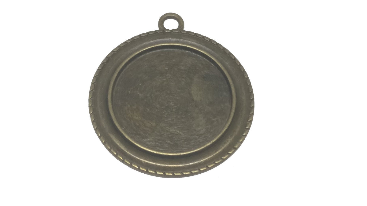Jewellery Metal Alloy Pendant Base 39x35x2xmm (Holds 25mm Round Embellishments) Round Antique Bronze Color (Pack of 2 pieces) [jefs-pndt-gnrl-00129-m44]