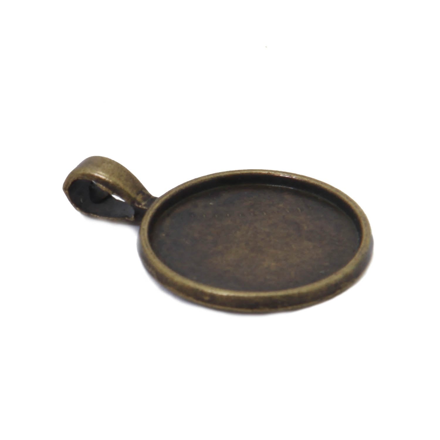 Jewellery Metal Alloy Pendant Base 32x23x2xmm (Holds 20mm Round Embellishments) Round Antique Bronze Color (Pack of 2 pieces) [jefs-pndt-gnrl-00129-m47]