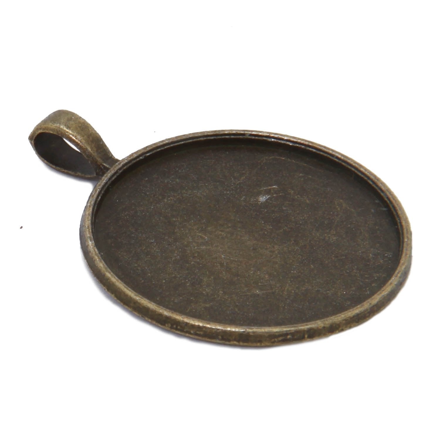 Jewellery Metal Alloy Pendant Base 42x33x2xmm (Holds 30mm Round Embellishments) Round Antique Bronze Color (Pack of 2 pieces) [jefs-pndt-gnrl-00129-m48]