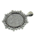 Metal Alloy Pendant Cabochon Bases [Holds Round 25 MM Embellishments] (2 Pieces) Antique Silver Color 46 MM For Jewellery Making [jefs-pndt-gnrl-00129-m49]