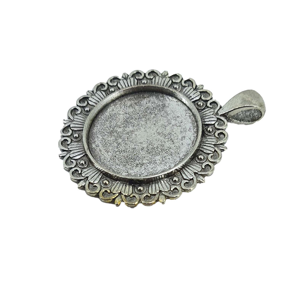 Metal Alloy Pendant Cabochon Bases [Holds Round 25 MM Embellishments] (2 Pieces) Antique Silver Color 47 MM For Jewellery Making [jefs-pndt-gnrl-00129-m50]
