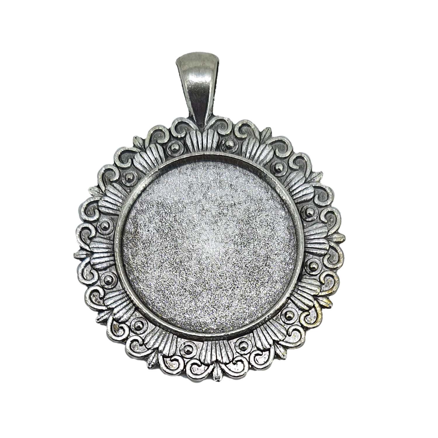 Metal Alloy Pendant Cabochon Bases [Holds Round 25 MM Embellishments] (2 Pieces) Antique Silver Color 47 MM For Jewellery Making [jefs-pndt-gnrl-00129-m50]
