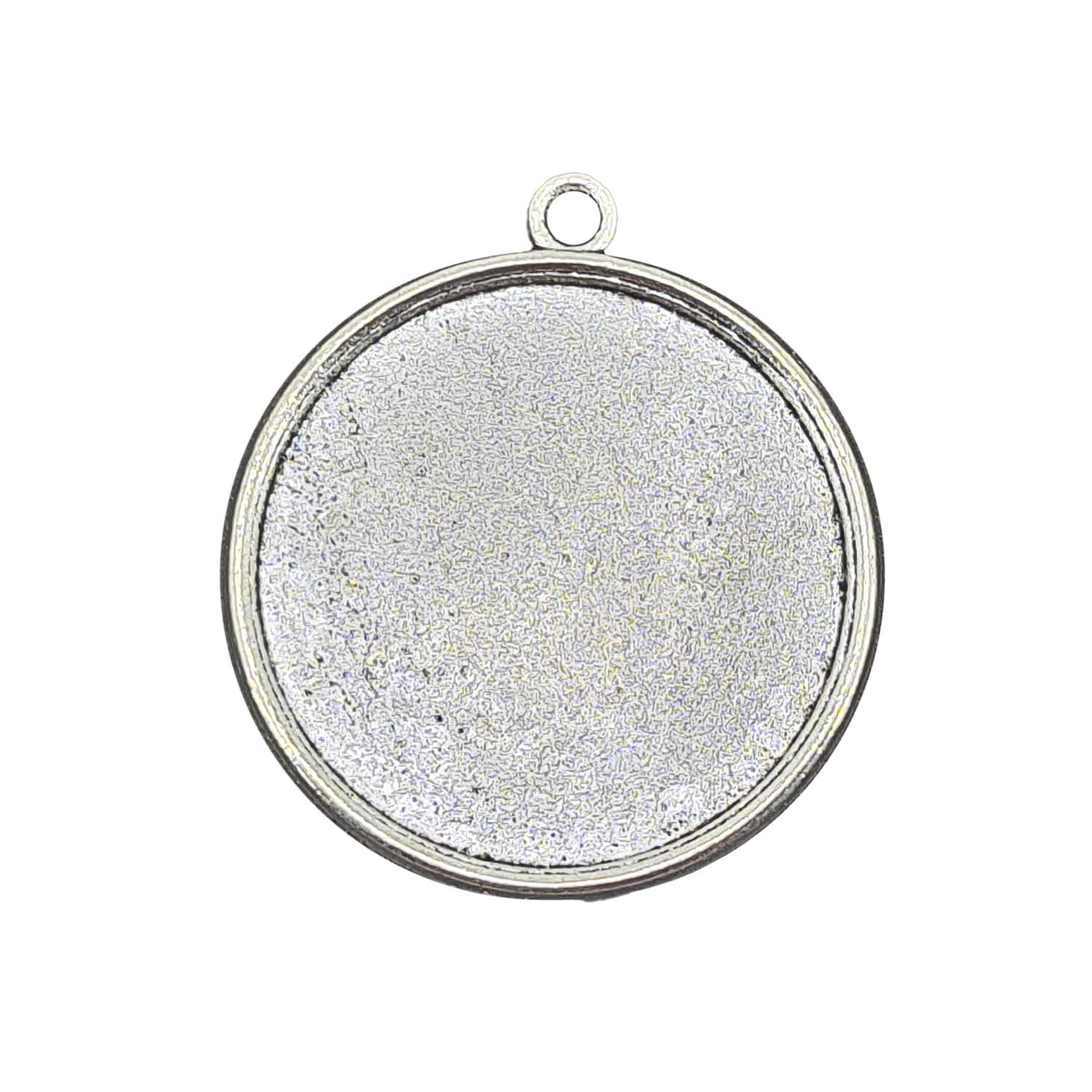 Metal Alloy Pendant Cabochon Bases [Holds Round 25 MM Embellishments] (2 Pieces) Antique Silver Color 31 MM For Jewellery Making [jefs-pndt-gnrl-00129-m51]
