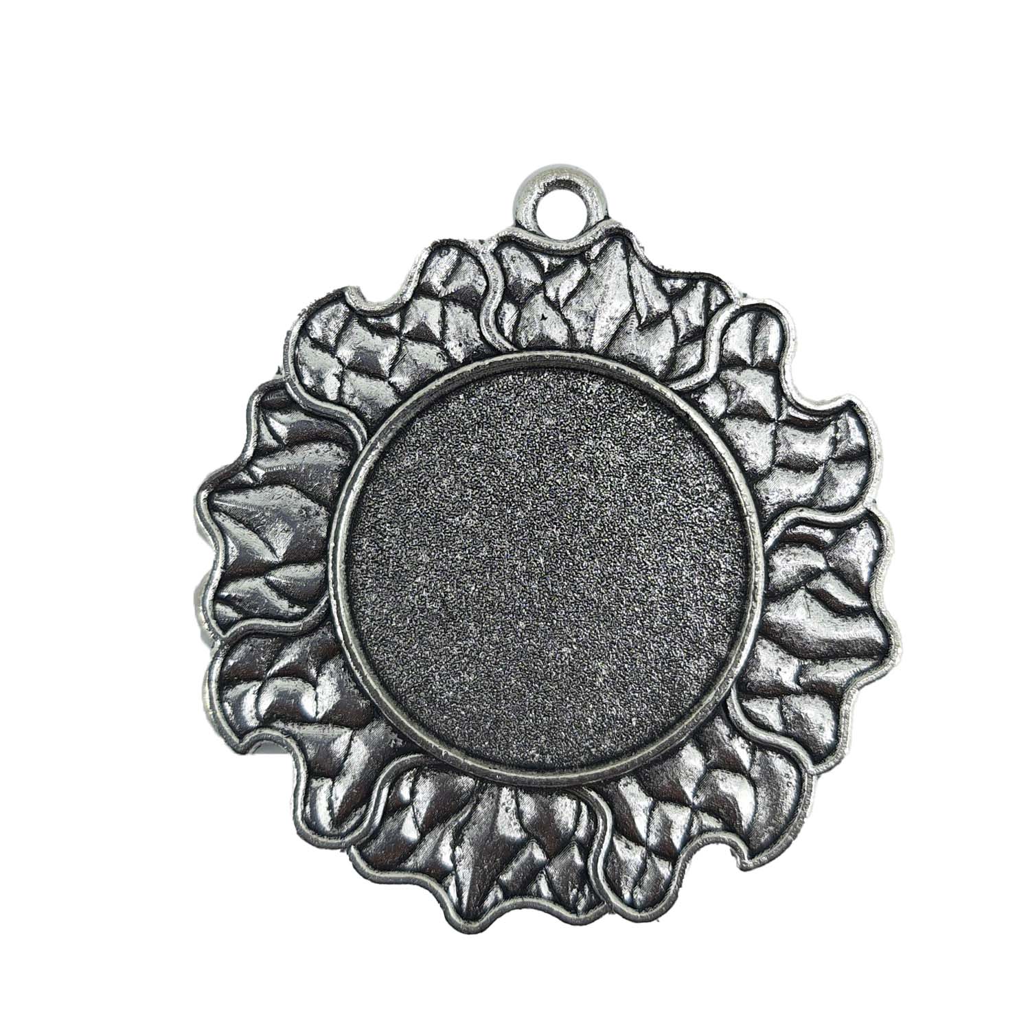 Metal Alloy Pendant Cabochon Bases [Holds Round 25 MM Embellishments] (2 Pieces) Antique Silver Color 47 MM For Jewellery Making [jefs-pndt-gnrl-00129-m52]