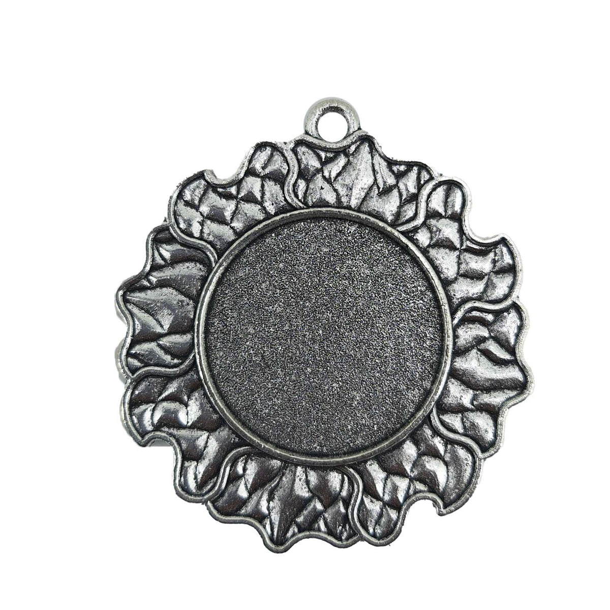 Metal Alloy Pendant Cabochon Bases [Holds Round 25 MM Embellishments] (2 Pieces) Antique Silver Color 47 MM For Jewellery Making [jefs-pndt-gnrl-00129-m52]