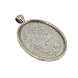 Metal Alloy Pendant Cabochon Bases [Holds Oval 40x30 MM Embellishments] (2 Pieces) Antique Silver Color 51x33 MM For Jewellery Making [jefs-pndt-gnrl-00129-m57]