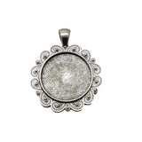Metal Alloy Pendant Cabochon Bases [Holds Round 25 MM Embellishments] (2 Pieces) Antique Silver Color 44x36 MM For Jewellery Making [jefs-pndt-gnrl-00129-m58]