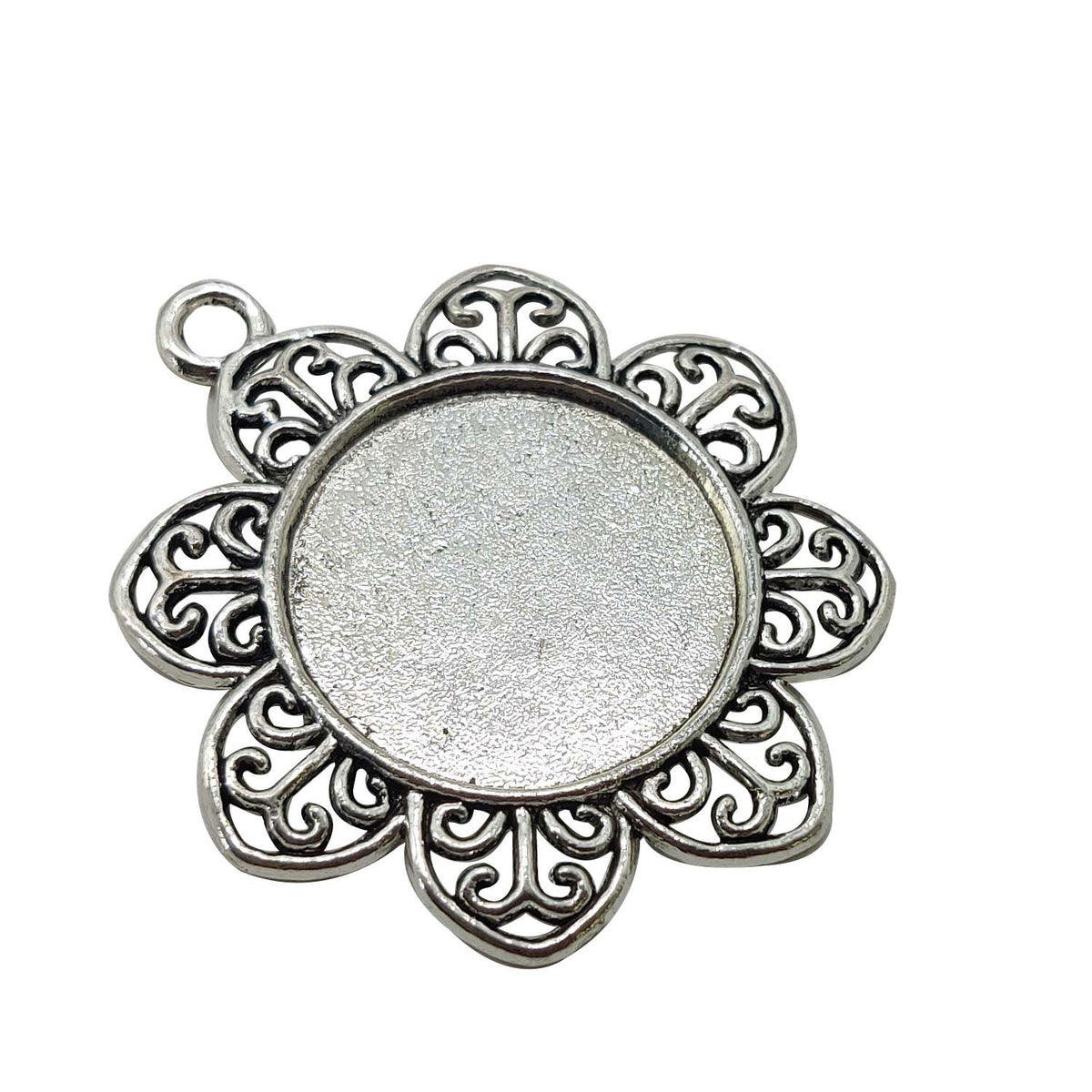 Metal Alloy Pendant Cabochon Bases [Holds Round 25 MM Embellishments] (2 Pieces) Antique Silver Color 49 MM For Jewellery Making [jefs-pndt-gnrl-00129-m59]