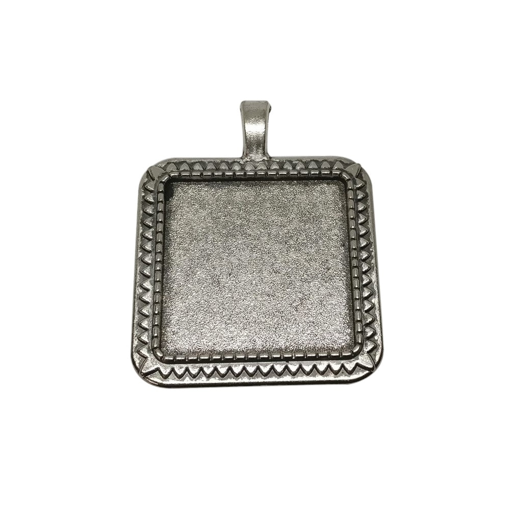 Metal Alloy Pendant Cabochon Bases [Holds Square 25 MM Embellishments] (2 Pieces) Antique Silver Color 42x33x2 MM For Jewellery Making [jefs-pndt-gnrl-00129-m60]