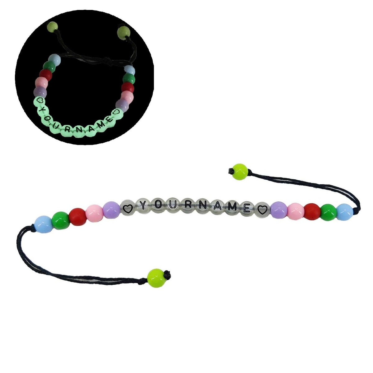 Personalized Name Customized Kids Rakhi With Glow In the Dark Radium Beads For Brother Assorted Random Color With Plastic Beads [jxq-brcltbngl-00016-m3]