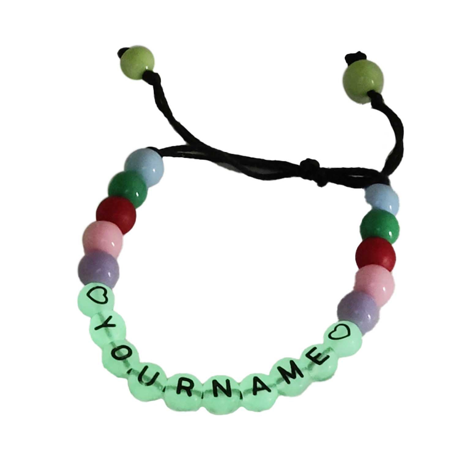 Personalized Name Customized Kids Rakhi With Glow In the Dark Radium Beads For Brother Assorted Random Color With Plastic Beads [jxq-brcltbngl-00016-m3]