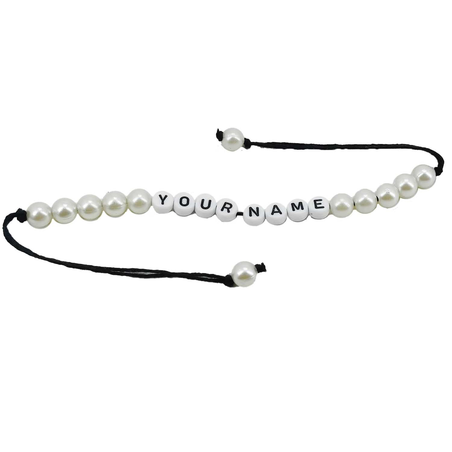 Personalized Name Customized Rakhi For Brother White Color With Plastic Pearl Beads [jxq-brcltbngl-00016-m4]