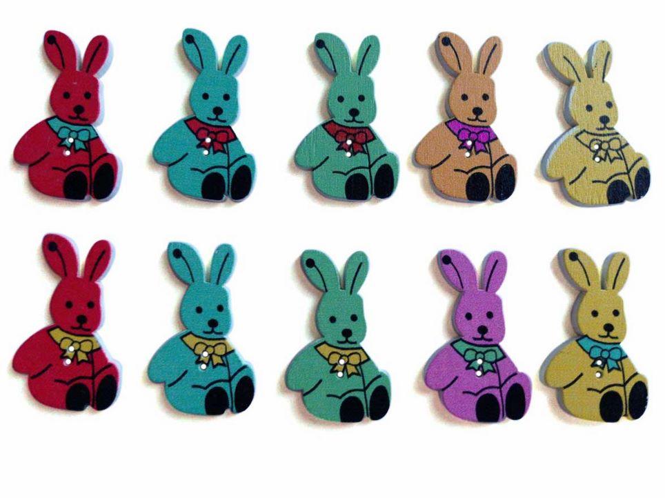 Wooden Buttons For Craft Scrapbook & Sewing 33x21x3xmm Animal Rabbit Assorted Color Mix (Pack of 10 pieces) [tmp-jefs-bttns-00055]