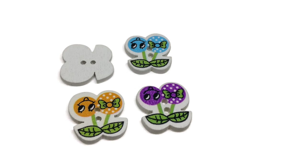 Wooden Buttons For Craft Scrapbook & Sewing 20x20x2xmm Cherry Fruit Multi-Color (Pack of 10 pieces) [tmp-jefs-bttns-00084]